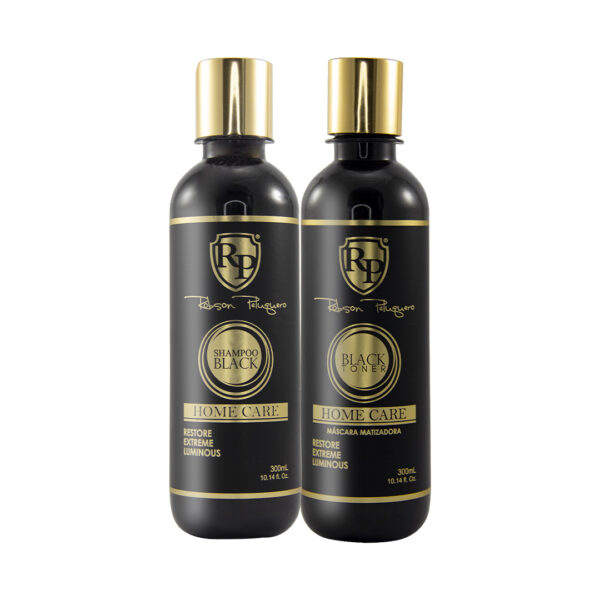 2 botellas de 300ml. Champú matizador y Mascarilla Matizadora de la línea Black Home Care de Robson Peluquero.